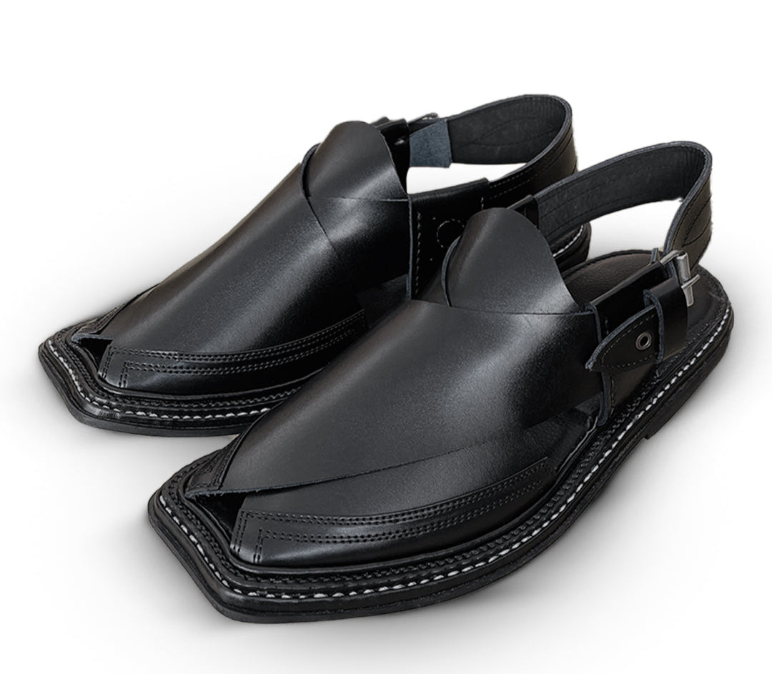 Triple Gear BlackTriple Gear Handmade Peshwari Black Chappal 👑
