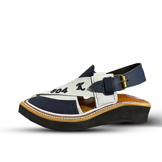Qadi 804  Handmade Peshwari Blue And White  Chappal 👑