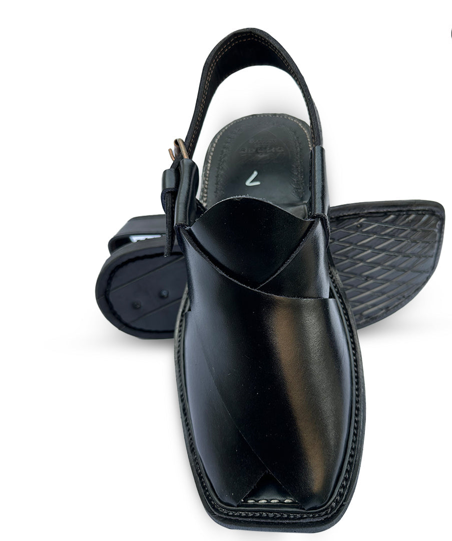 Simple Charsadda Handmade Peshwari Black Chappal 👑